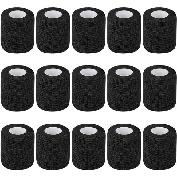 15 Pack 2 Inch x 5 Yards Black Self Adhesive Bandage Breathable Cohesive Bandage Wrap Rolls Elastic Self-Adherent Tape for Stretch Athletic, Sports, Wrist, Ankle