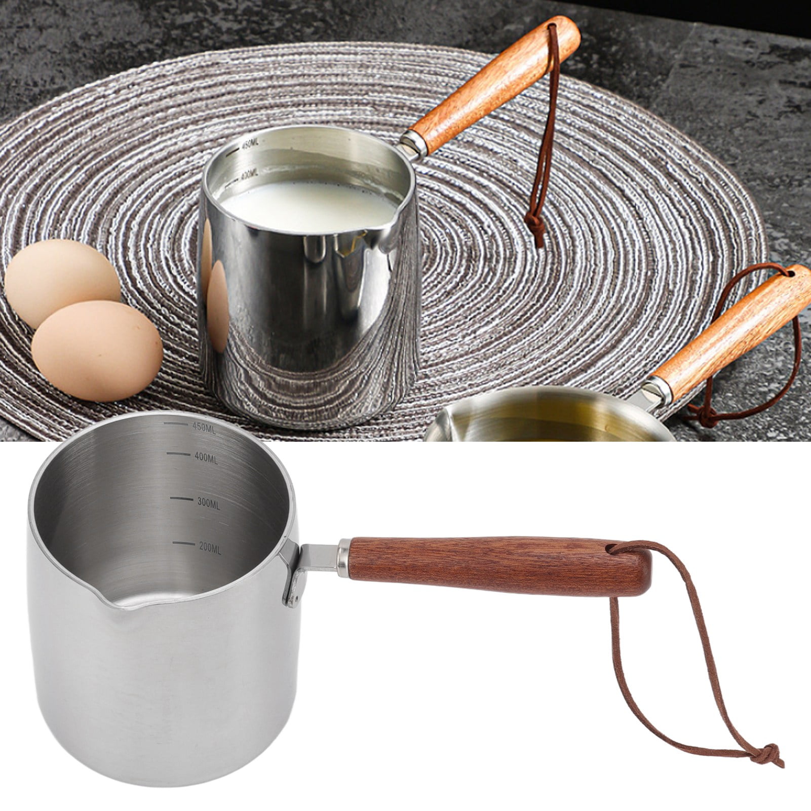 Petite Casserole Hosi 450ml 2 Becs - Chauffe-Beurre INOX Induction Poignée Bois
