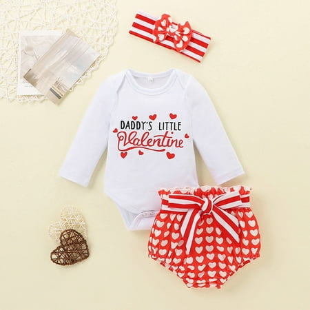 

QIPOPIQ Infant Girl s Clothing Set Clearance Infant Baby Girls Valentine s Day Love Heart Print Bowknot Romper Shorts Outfits