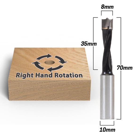 Yonico 8mm Right Hand Brad Point Boring Bit - 10mm Shank - 41208R