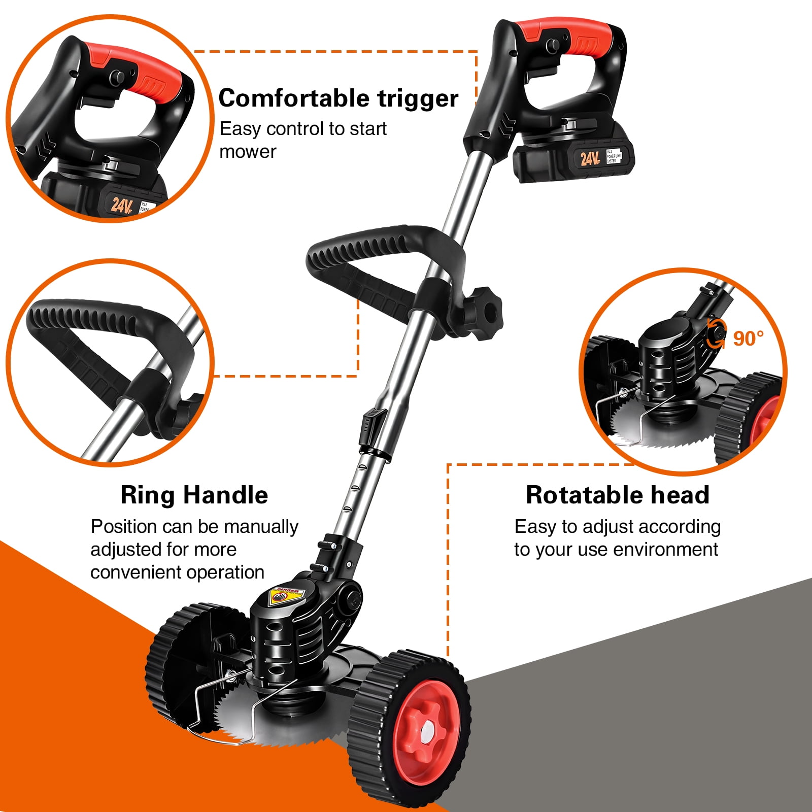 Ktinnead Electric Weed Wacker Cordless,Weed Eater Battery Powered,Cordless String Trimmer with Fast Charger & Wheel,Grass Cutter Machine with 4 Replacement Spools, Edger Lawn Tool, Black