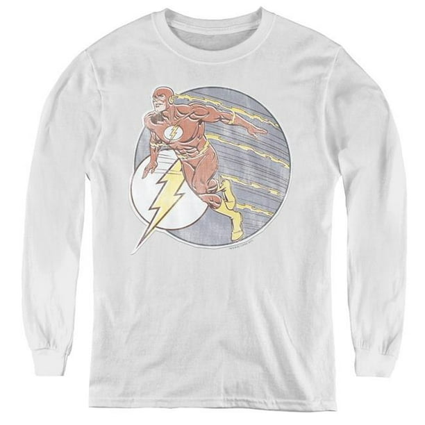 DC Flash & Rétro Flash Fer sur la Jeunesse T-Shirt à Manches Longues & 44; Blanc - Petit