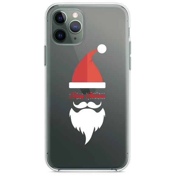 DistinctInk Clear Shockproof Hybrid Case for iPhone 13 PRO (6.1" Screen) - TPU Bumper Acrylic Back Tempered Glass Screen Protector - Santa Hat Merry Christmas