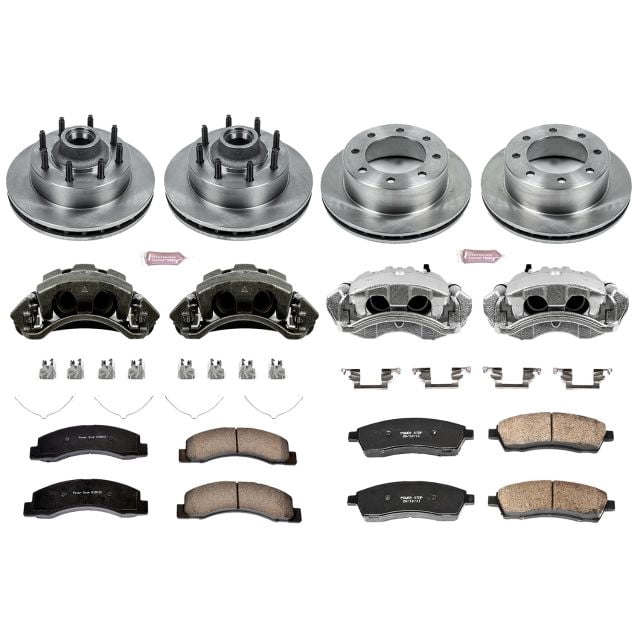 Power Stop Front and Rear Stock Replacement Brake Pad and Rotor Kit with Calipers KCOE1894