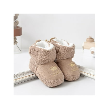 

Colisha Infant Baby Ankle Boot Plush Lined Crib Shoes Soft Sole Fleece Boots Indoor Warm Socks Slippers Magic Tape Prewalker Shoe Light Coffee 5C
