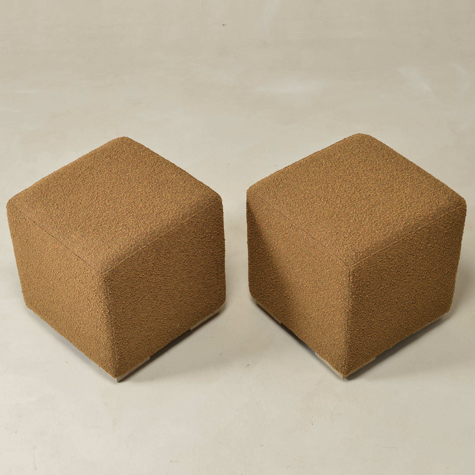 18.5" Wide Modern Square Boucle Upholstered Ottoman with Solid Wood Legs Set of 2, Multi-Functional Sofa Footrest, Side Table, Extra Seating for Living Room, Bedroom, Fully Assembled (Brown)