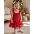 thumbnail image 4 of RUINIXCW Toddler Baby Girl Christmas Tank Dress Outfit Kids Christmas Tree Costume Star Print Fly Sleeve Holiday Party Tulle Tutu Dress with Pom-pom, 4 of 10