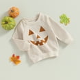 thumbnail image 3 of Toddler Baby Boy Girl Halloween Outfit Pumpkin Sweatshirt Crewneck Pullover Sweater Long Sleeve Shirt Tops Fall Clothes, 3 of 8