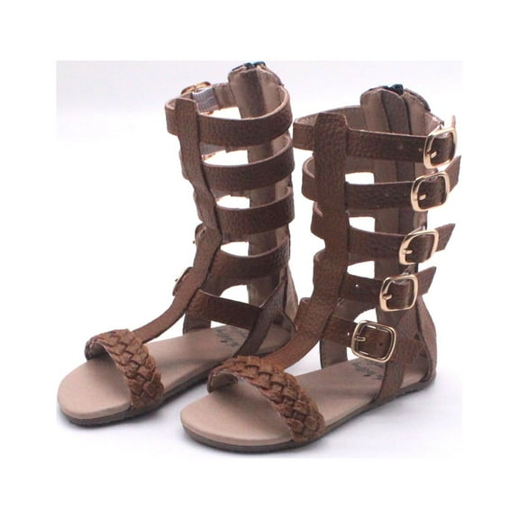 Girls Leather Gladiator sandal weathered brown Adjutable buckle 2-3Y (7-8T)