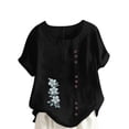 thumbnail image 1 of Vestidos Casuales Para Mujer, Blusas De Mujer De Moda Blusa tipo túnica informal de lino con estampado de peces del océano y botones de manga corta para mujer, 1 of 4