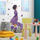 thumbnail image 1 of Pegatinas de Decoración de Pared para El Hogar con Diseño de Niña con Vestido Morado y Flores Moradas, 1 of 6