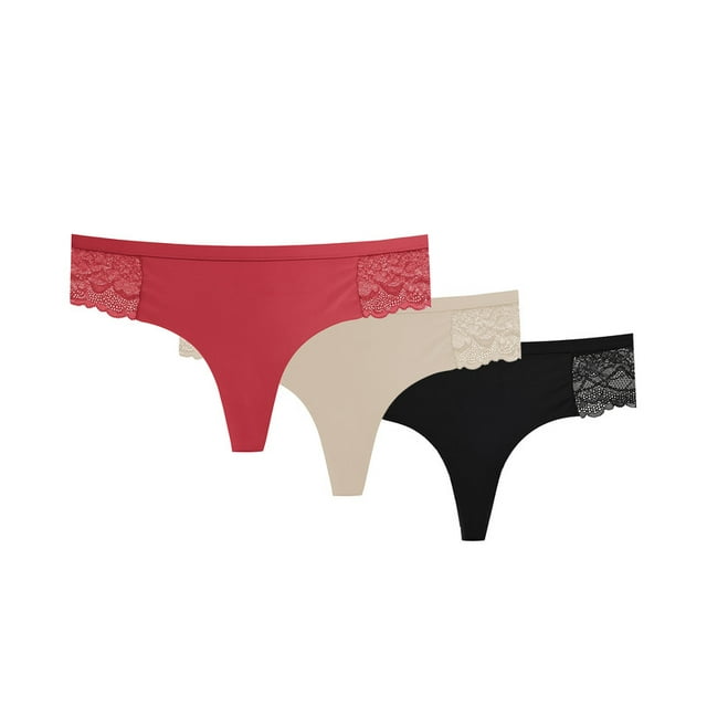 Tangas Vicky Form para Mujer, Cobertura Media Frente Liso con Encaje en Costados Multicolor Talla G 3 piezas