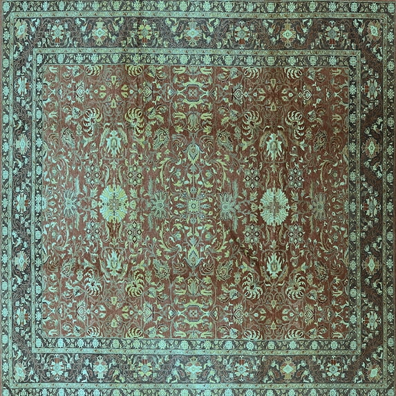 Ahgly Company Indoor Square Oriental Light Blue Traditional Area Rugs, 7' Square