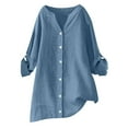 thumbnail image 4 of Ltctricy Women's Plus Size Tunic Tops Business Casual V Neck Long Sleeve Solid Color Button down Shirts Loose Work Blouses(Light Blue,X-Large), 4 of 6