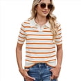 thumbnail image 1 of de Punto A Rayas de Corta para Mujer, Camiseta Corta con Cuello en V y Corte Entallado. Naranja Rojo XL, 1 of 9