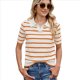 thumbnail image 1 of de Punto A Rayas de Corta para Mujer, Camiseta Corta con Cuello en V y Corte Entallado. Naranja Rojo L, 1 of 9