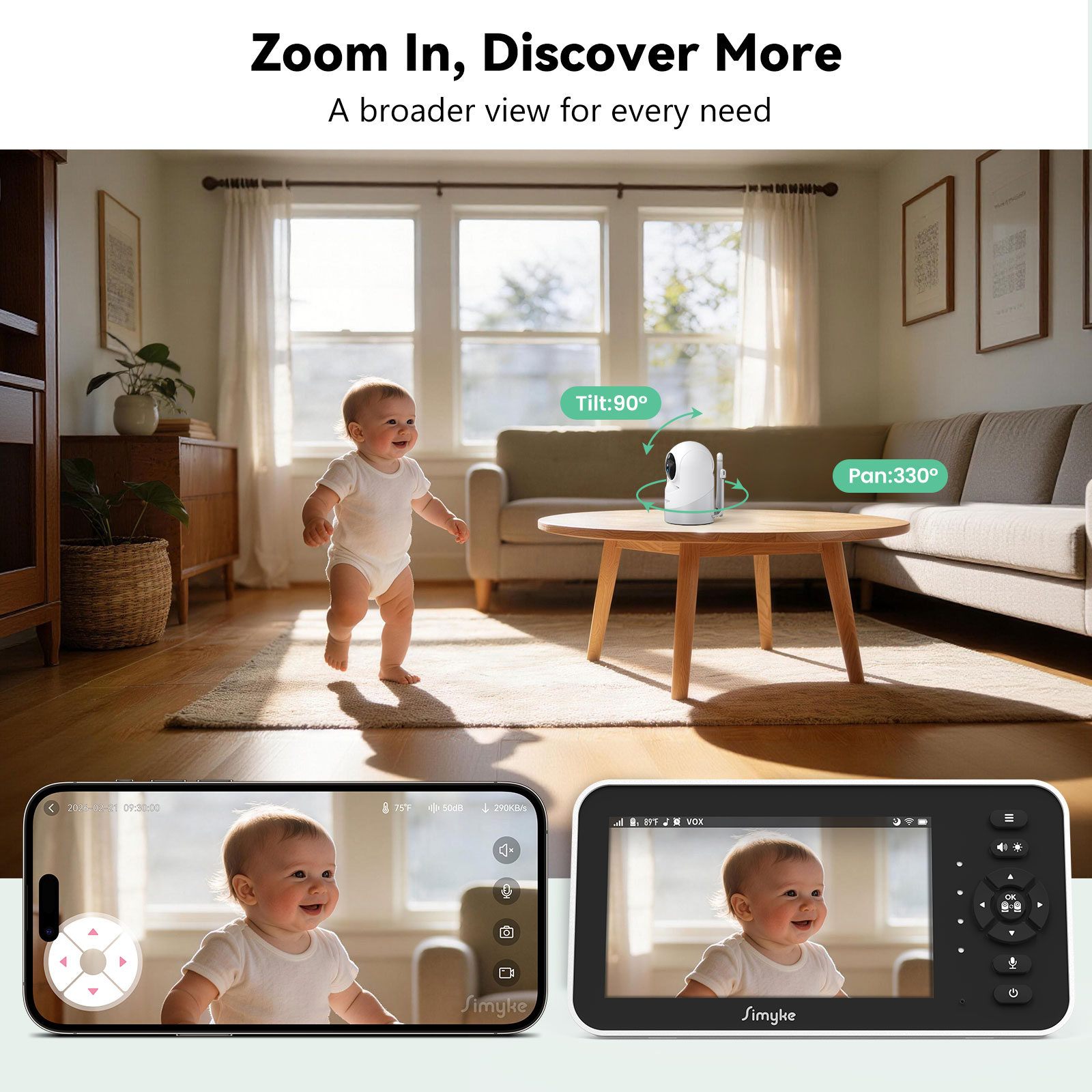 Simyke Video Baby Monitor 5" IPS Screen, 720p HD photo 4