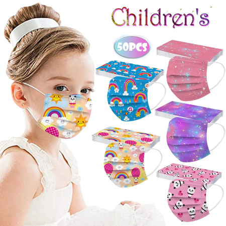 MuiSci 50PCS 3 Layer Disposable Protective Kids Face Mask Child Size