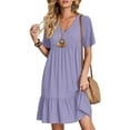 thumbnail image 5 of Hanerdun Women Ruffle Dresses Female Solid Color Mini Pleated Dress Purple M, 5 of 5