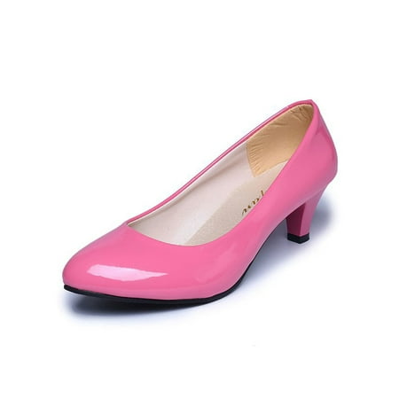 

Rotosw Women s Casual Dressy Pumps Closed Toe Low Heels Work Pumps Shoes Pink 4