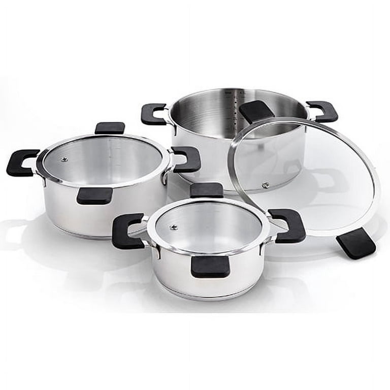 6-Piece Stainless Steel Inductive Pot Set, Straining and Glass Lid