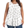thumbnail image 2 of Feancey Women's Plus Size Pajama Tank Top Summer Casual Floral Printed Sleeveless Tshirts Loose Fit Pleated Front Workout Tank Top White XL, 2 of 7