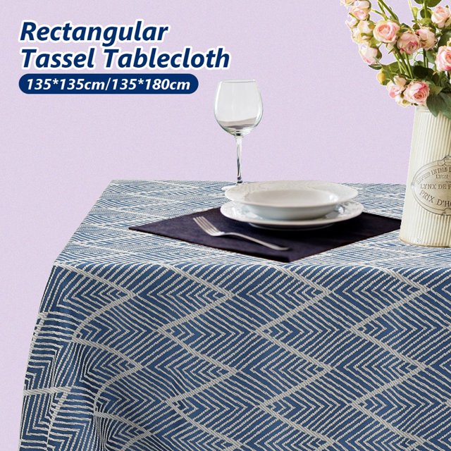 Tassel Tablecloth Rectangular Polyester Tablecloth Washable Table Cover for Household Dining Room Kitchen Party Picnic Outdoor