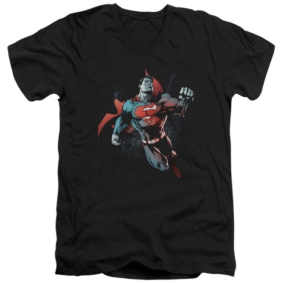 Superman Up In The Sky Adult V-Neck T-Shirt Black