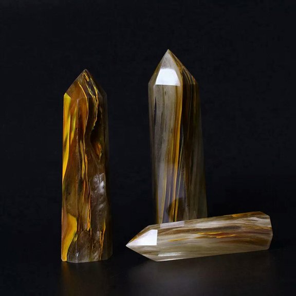 K-KED 5pcs 70-90mm Natural Yellow Lemurian Citrine Quartz Crystal Point Healing Reiki