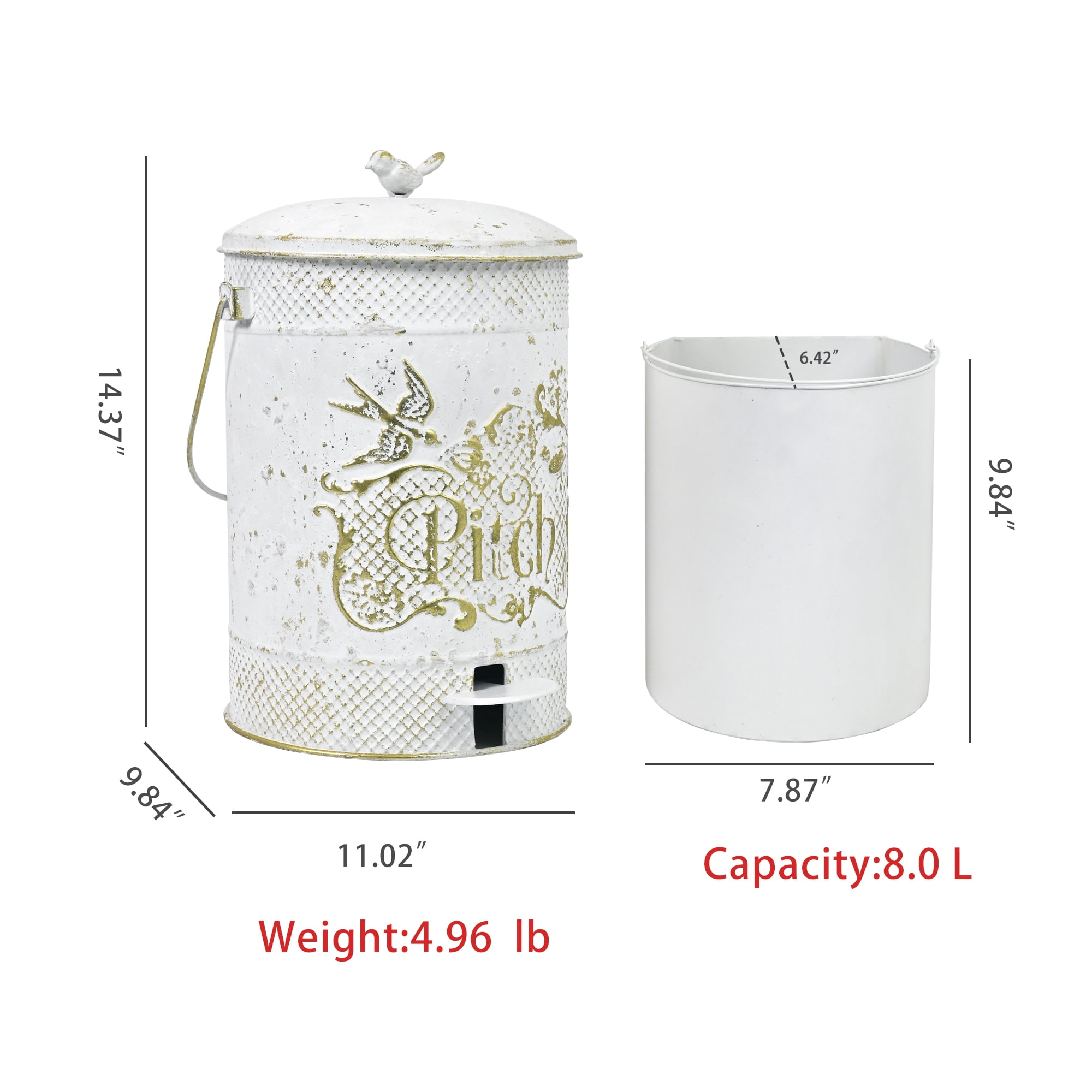 2 Gal Vintage Step On Trash Can With Lid and Handle
