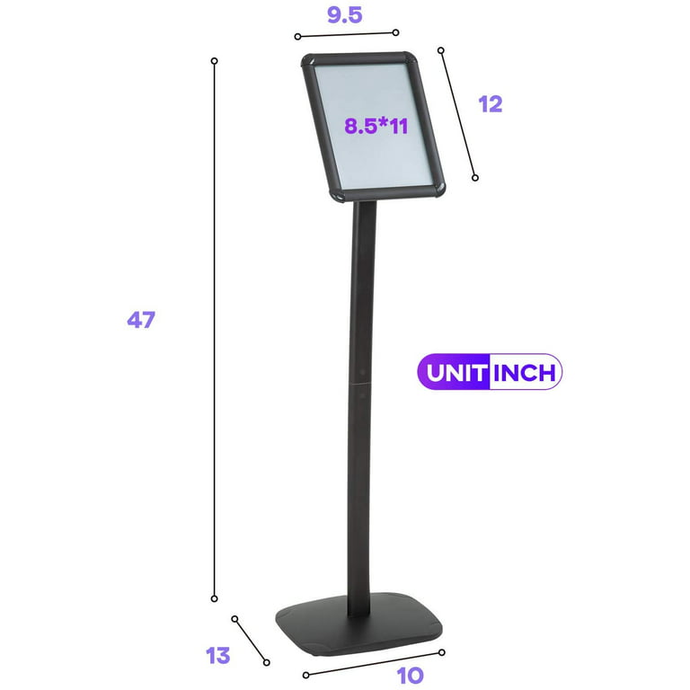 Adjustable Pedestal Poster Sign Stand with Heavy Duty Base Sign Holder  Aluminum Snap Open Frame for 8.5 x 11 inches Both Vertical and Horizontal  View