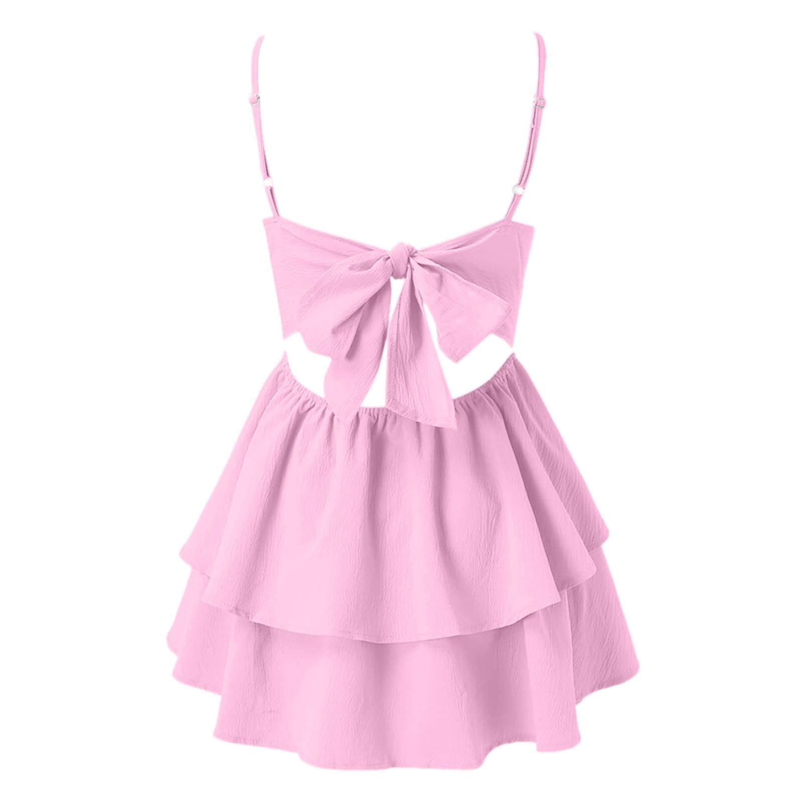 Luwomo Graduation Dresses for Women Summer Blue Sling With Square Neckline And Backless Bow Double Ruffle Hem lightweight Dress RD2 L