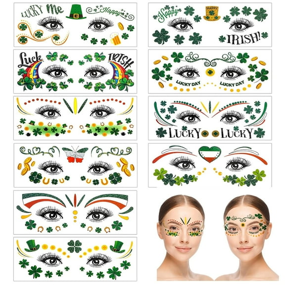 HOWAF 10 Sheets St Patrick's Day Face Tattoo Stickers