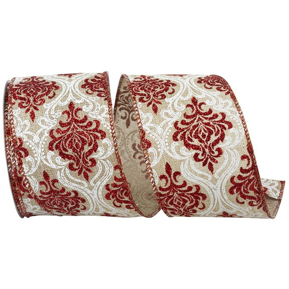 Reliant Ribbon - 94234W-756-40F, Ribbon, Natural/red, 2-1/2 Inch, 10 Yards