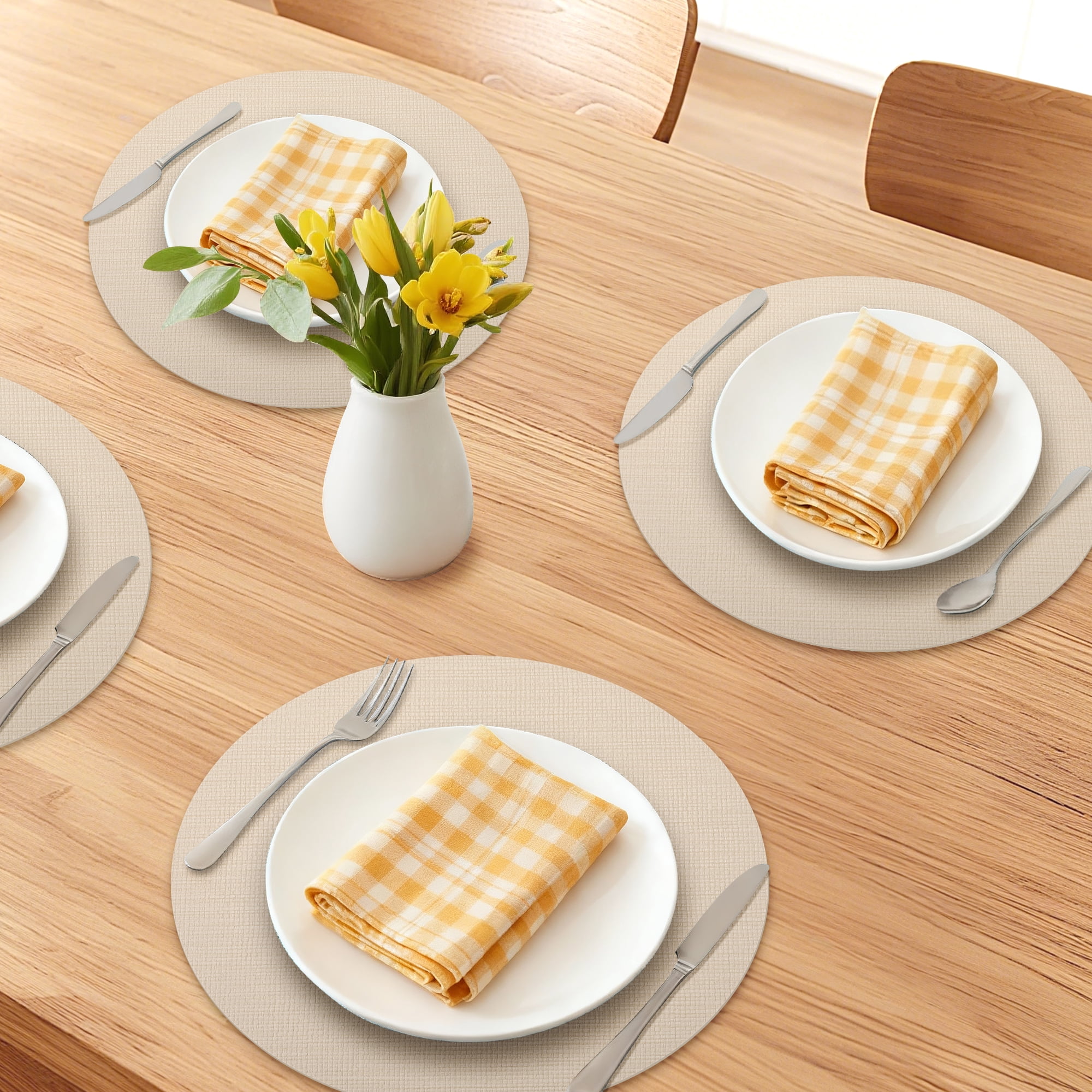 Unique Bargains 6pcs Faux Leather Wipeable Placemats Apricot 13"x13"