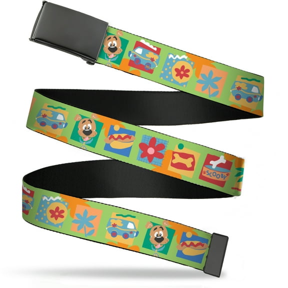 Adjustable Belt, Clamp Buckle, Cut-to-Fit, Scooby Doo Chibi Icon Blocks Multi Color