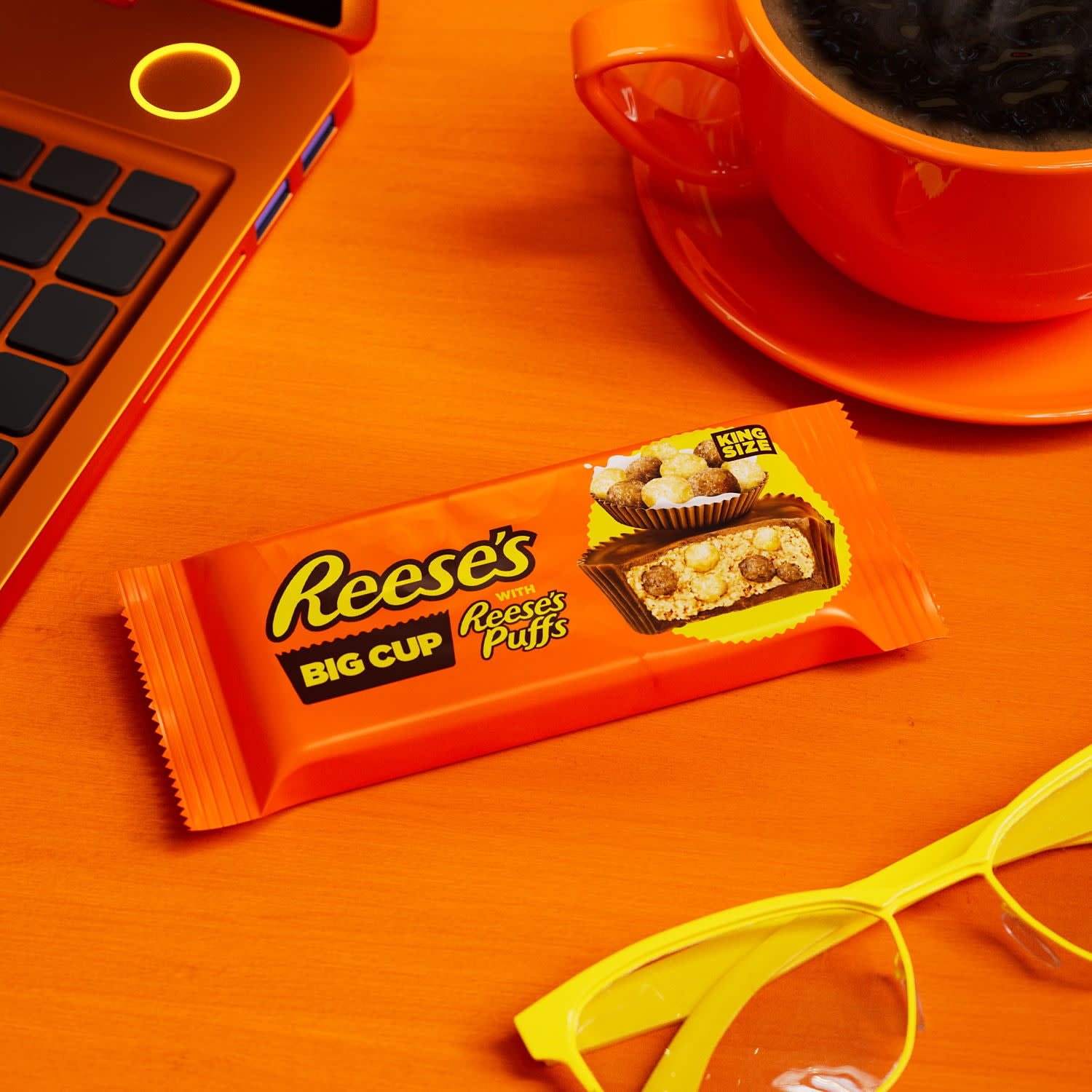 Reese's Big Cup with Puffs Cereal Milk Chocolate King Size Peanut Butter Cups Candy, Pack 2.4 oz