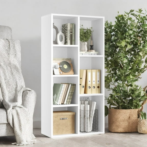 LEDREM 7-Compartment Bookcase, 19.7" Freestanding Shelf with Anti-Tip Kit, Multi-Functional Cube Organizer for all age, White