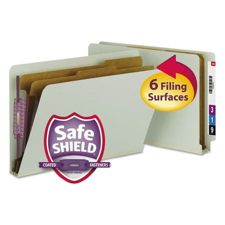 Recycled End Tab Classification Folders - Smead Pressboard End Tab Classification Folder, Legal, Six-Section, Gray/Green, 10/Box