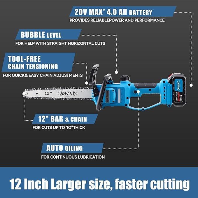 20V MAX Chainsaw with 1*Max20V-4Ah Battery&Charger,Cordless Chainsaw Cordless with 12inch Bar,Battery Chain Saw for Garden,Home and Tree Felling Tree