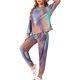thumbnail image 4 of Conjunto de pijamas para mujer INSPIRE CHIC, tie dye, de manga larga, cuello redondo, con cordón, pantalones largos, ropa de casa, XS, púrpura, 4 of 6