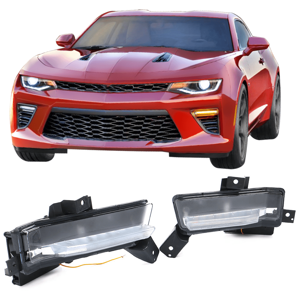 Ikon Motorsports Compatible with 16-18 Chevy Camaro SS DRL Fog Lights Lamps Clear W/ Amber Turning Signal 2Pc RH LH (Left + Right) 2016 2017 2018