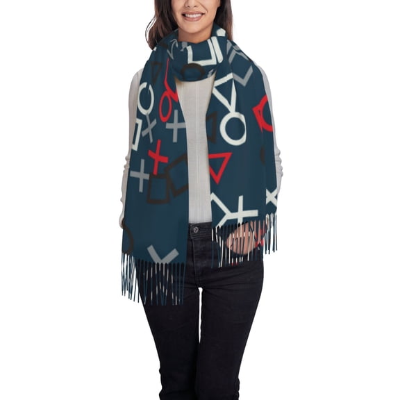 Xecao Navy Blue Geometric Pattern Womens Winter Scarf Fall Scarf Oversized Large Scarf for Women Warm Shawl Wrap