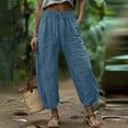 thumbnail image 2 of BUIGTTKLOP Women Wide Leg Pants Elastic Waist Baggy 3/4 Length Cropped Pants Loose Fitted Summer Capris, 2 of 6