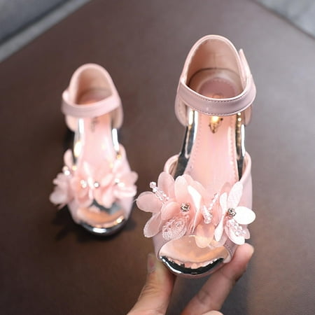 

QISIWOLE Children Girls Sandals Princess Open-toed Soft Bottom Pearl Beaded Flowers Shoes Deals !