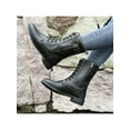 SIMANLAN Women Vegan Combat Boots Military Booties Round Toe Lace Up Ankle Waterproof Mid Heel