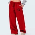 thumbnail image 2 of Comfortable Oversize Pants For Women Casual Solid Color Elastic Lace-Up High-Waisted Wide-Leg Yoga Red Workout Gym Joggers Pants S-2XL Spring And Fall Wear, 2 of 5