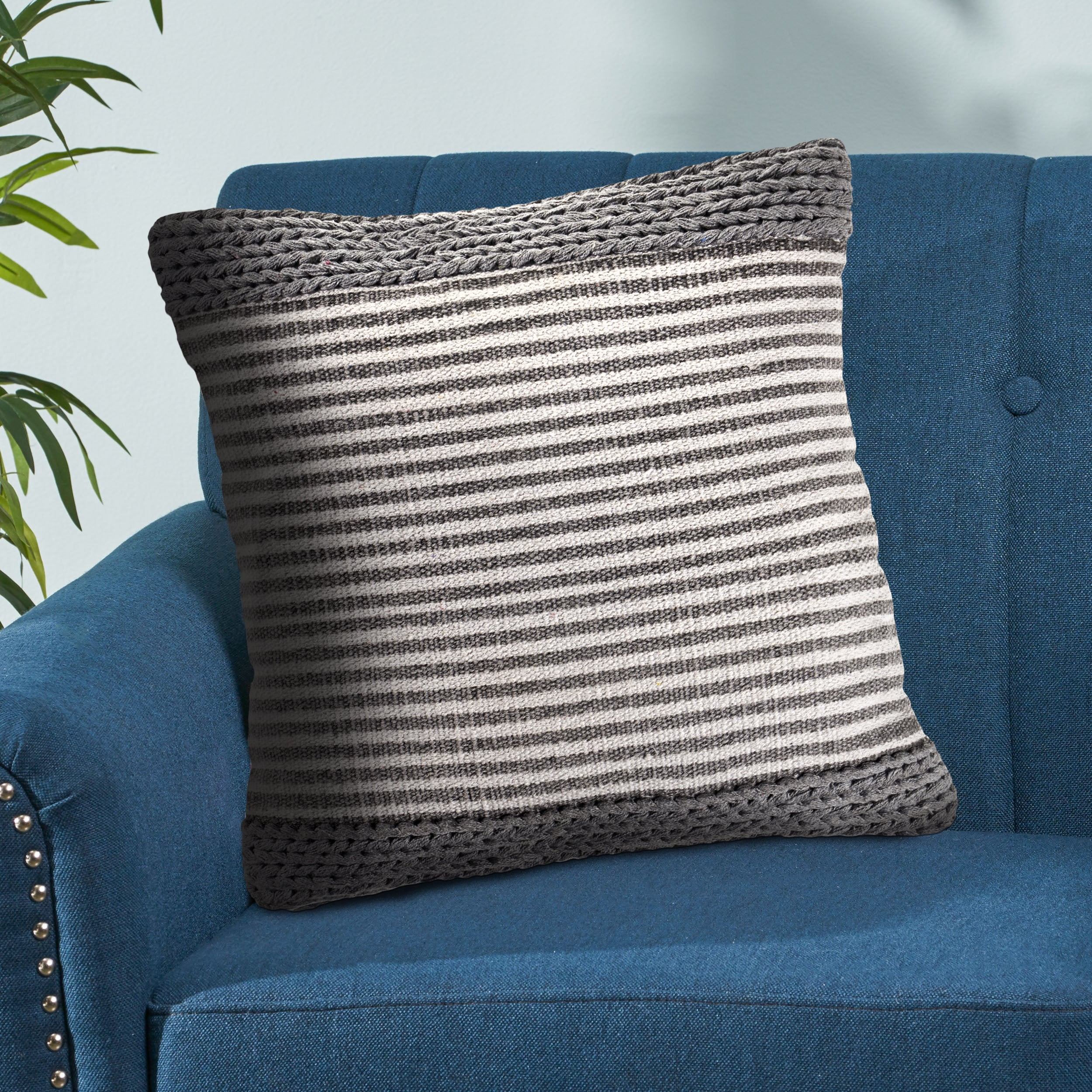 Lr Home Micah 20" x 20" Gray/Ivory Striped Cotton Blend Adult Decorative Throw Pillow