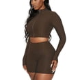thumbnail image 4 of ITFABS Female Casual Solid Color Stand Collar Long Sleeve Crop Tops+Short Pants, 4 of 9