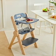 BALANBO Wooden High Chair with Tray - Convertible Baby Highchair - Adjustable , Beech/Blue
